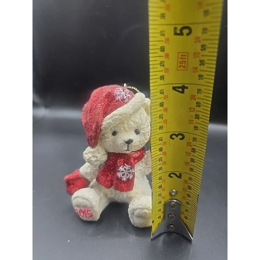 Dandee 2015 White Teddy Bear Christmas Ornament Red‎ Glitter Hat Scarf    #11